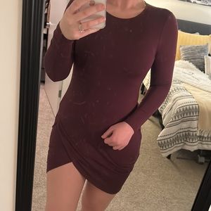Burgundy long-sleeve dress, lightly worn, very flattering